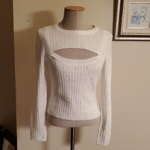 Ivory Cut-Out Sweater with Rhinestones